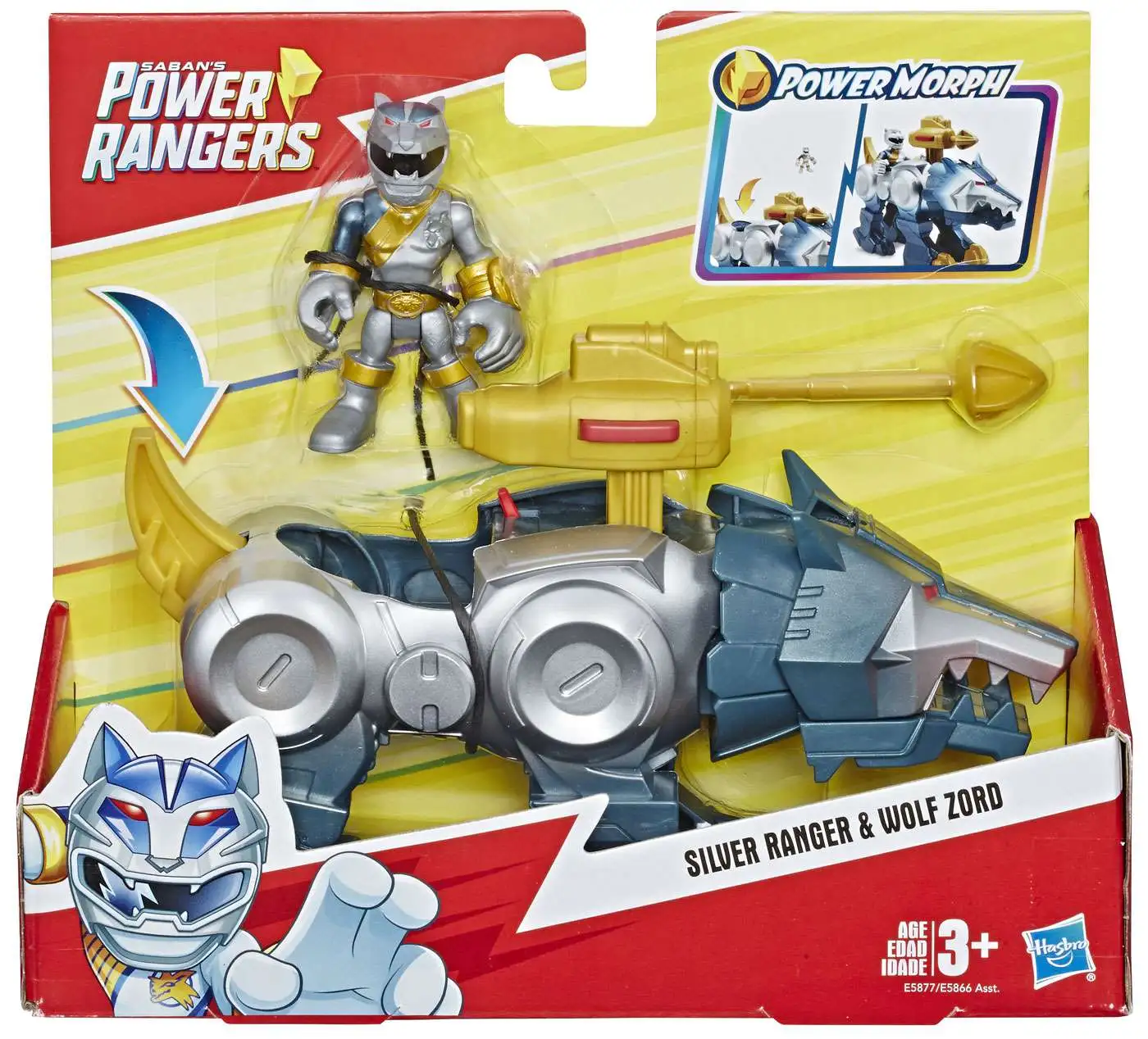 Power Rangers Playskool Heroes Silver Ranger Wolf Zord Figure Set