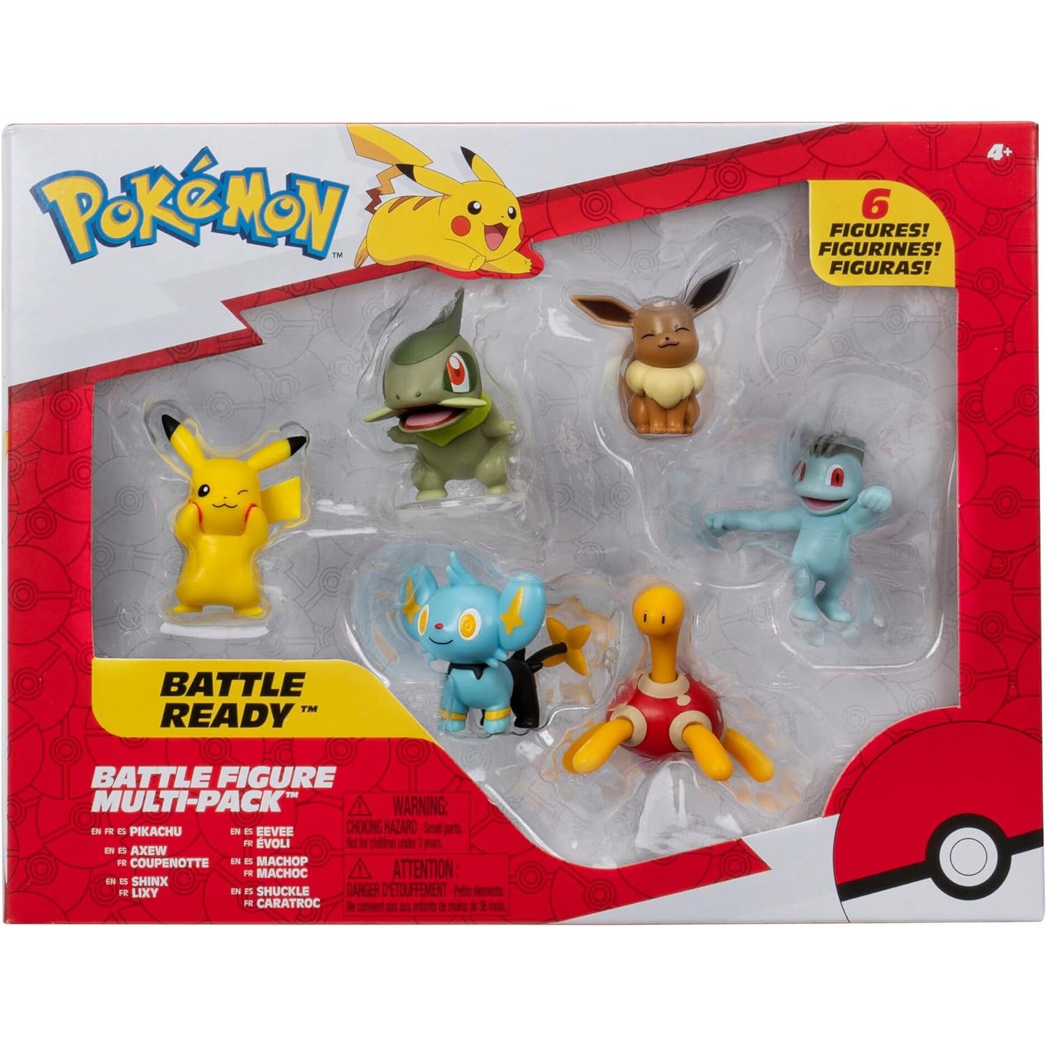 Battle Figure Pikachu, Eevee, Axew, Machop, Shinx & Shuckle 2-Inch