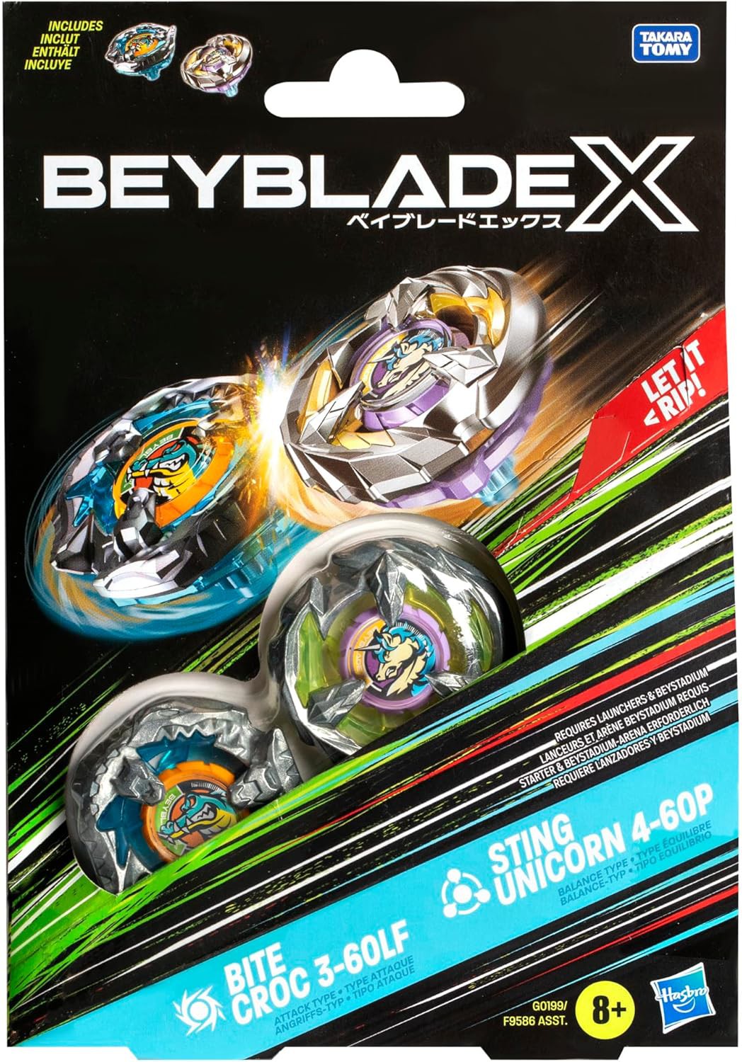 Beyblade X Bite Croc 3-60LF vs Sting Unicorn 4-60P Dual Pack Set
