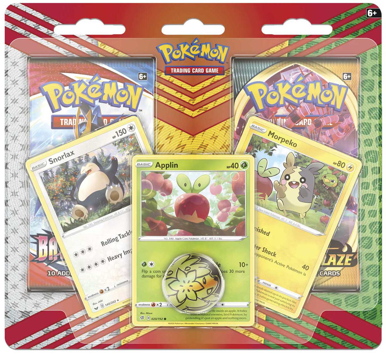 TCG Snorlax, Morpeko & Applin Cards with 2 Booster Packs & Coin