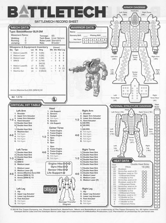 battletech record sheets with guillotine