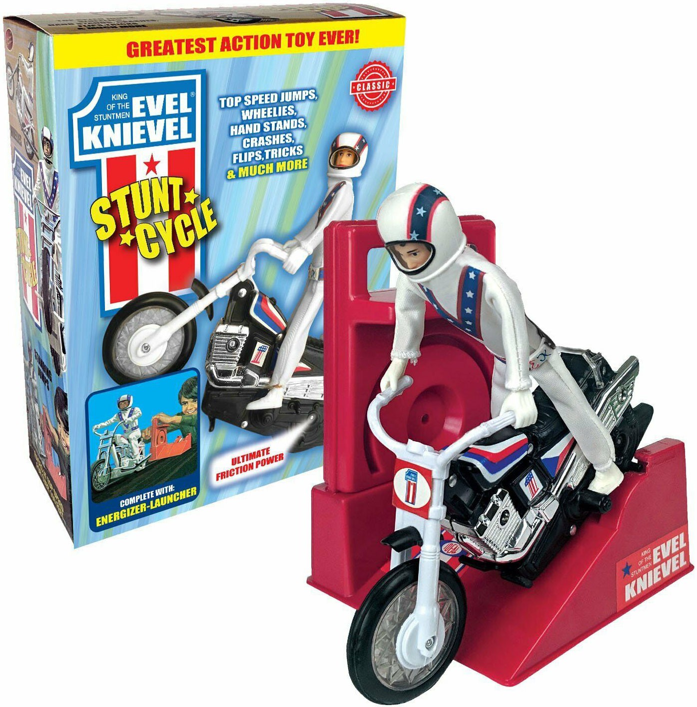 Evel Knievel Stunt Cycle Action Figure [Black Bike, Red Launcher