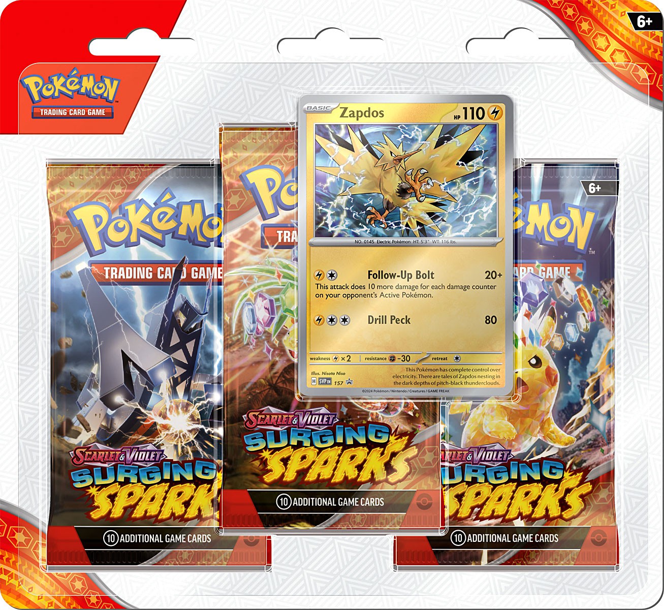 Southern s トレーディングカードセット3種 Scarlet & Violet Surging Sparks Zapdos 3-Booster Blister Pack | eBay