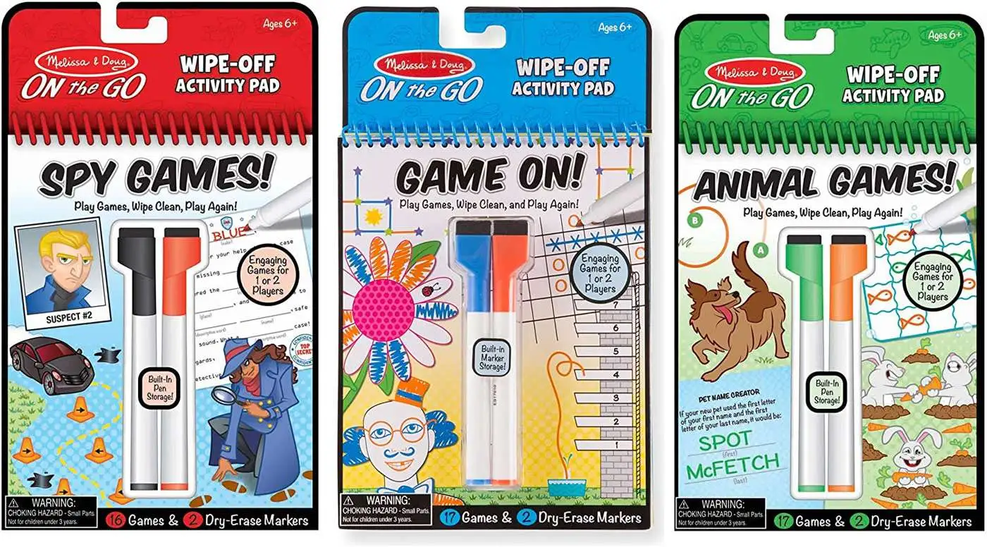 Melissa & Doug Game On!, Spy Games! & Animal Games Wipe-Off Activity Book 3-Pack