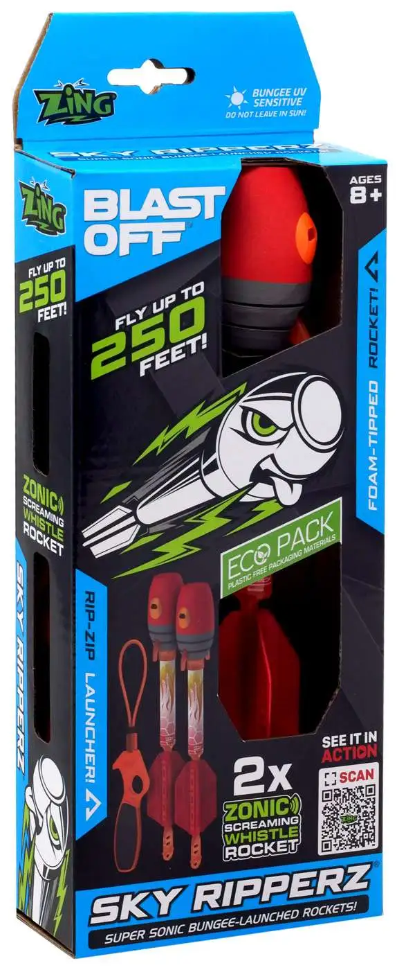 Blast Off Sky Ripperz Rip-Zip Launcher & Foam Tipped Rocket x2 Set