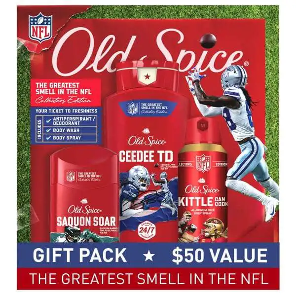 Old Spice NFL Football CeeDee TD Body Wash, Saquon Soar Deodorant & Kittle Can Cook Body Spray Gift Set
