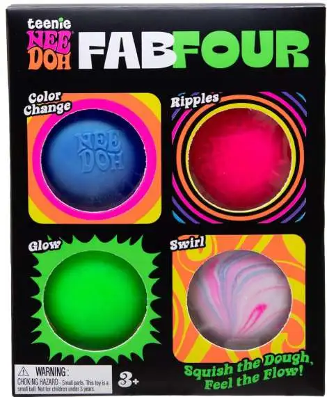 NeeDoh Teenie Fab Four Color Change, Ripples, Glow & Swirl 2.5-Inch Stress Ball 4-Pack [RANDOM Colors!]