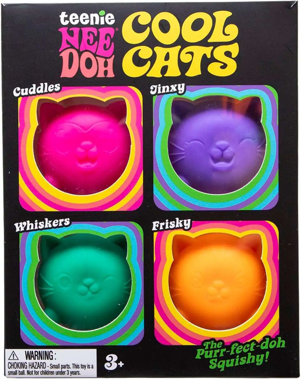 NeeDoh Teenie Cool Cats Stress Ball 4-Pack [4 Kittens (Cuddles, Whiskers, Jinxy & Frisky)]