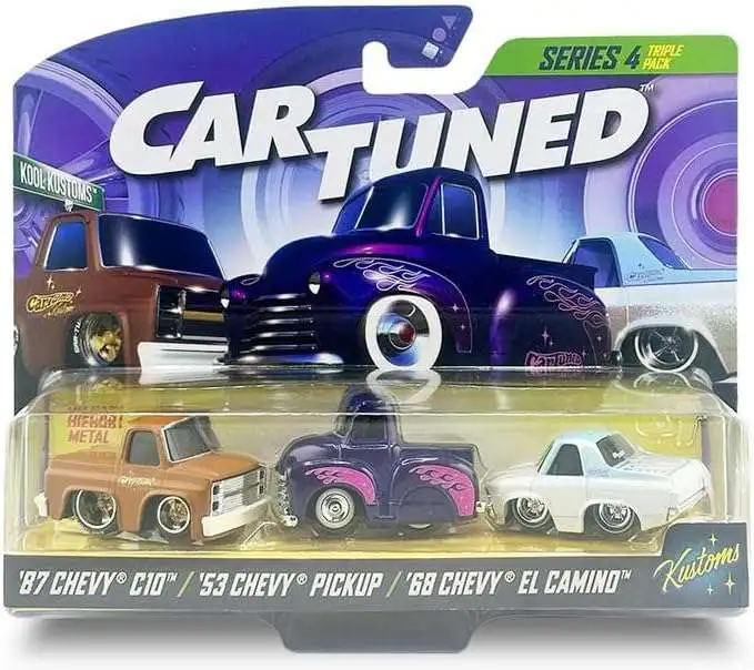 CarTuned Series 4 '87 Chevy C10, '53 Chevy Pickup & '68 Chevy El Camino Diecast Car 3-Pack