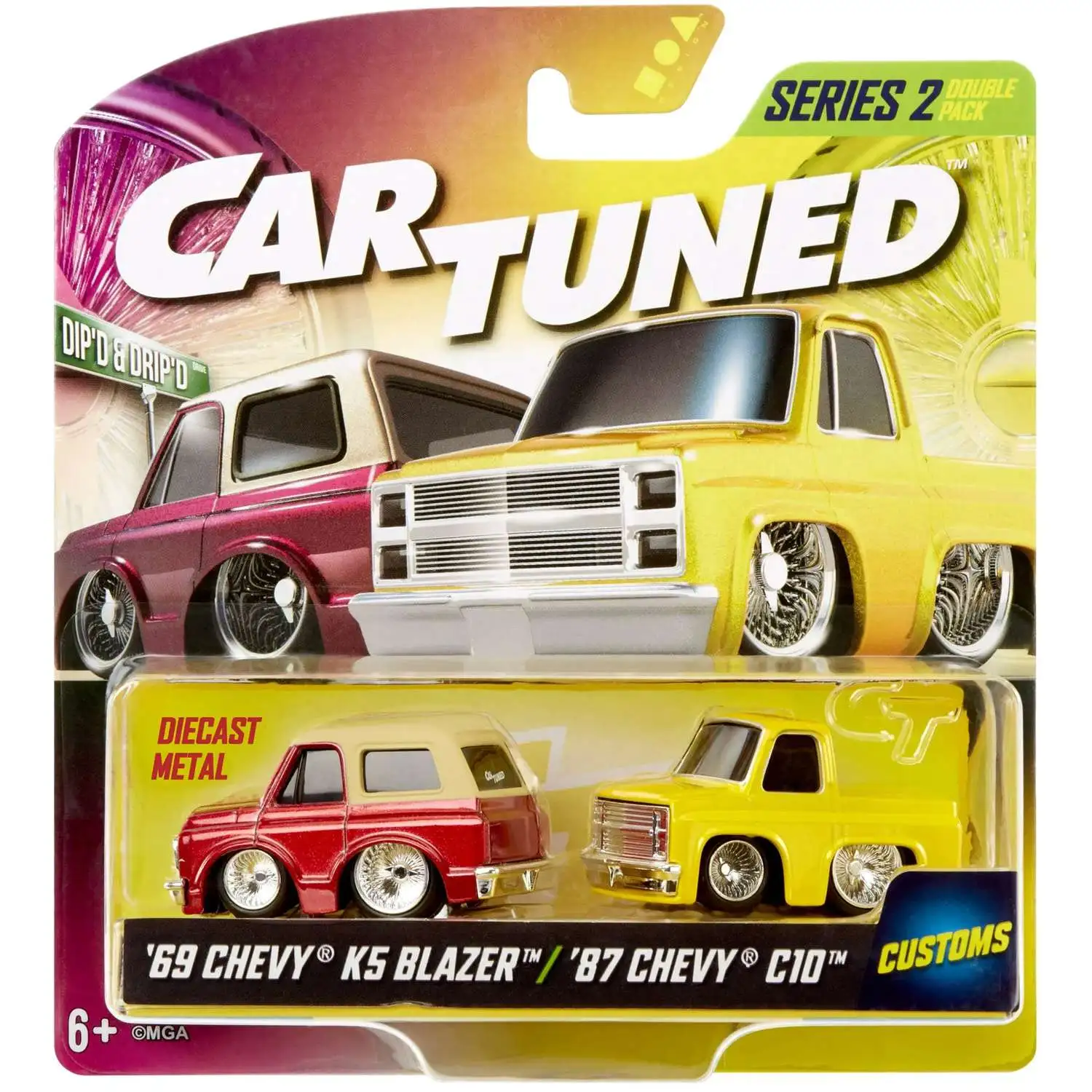 CarTuned Series 2 '69 Chevy K5 Blazer & '87 Chevy C10 Diecast Car 2-Pack [Dub'd & Tub's, Damaged Package]