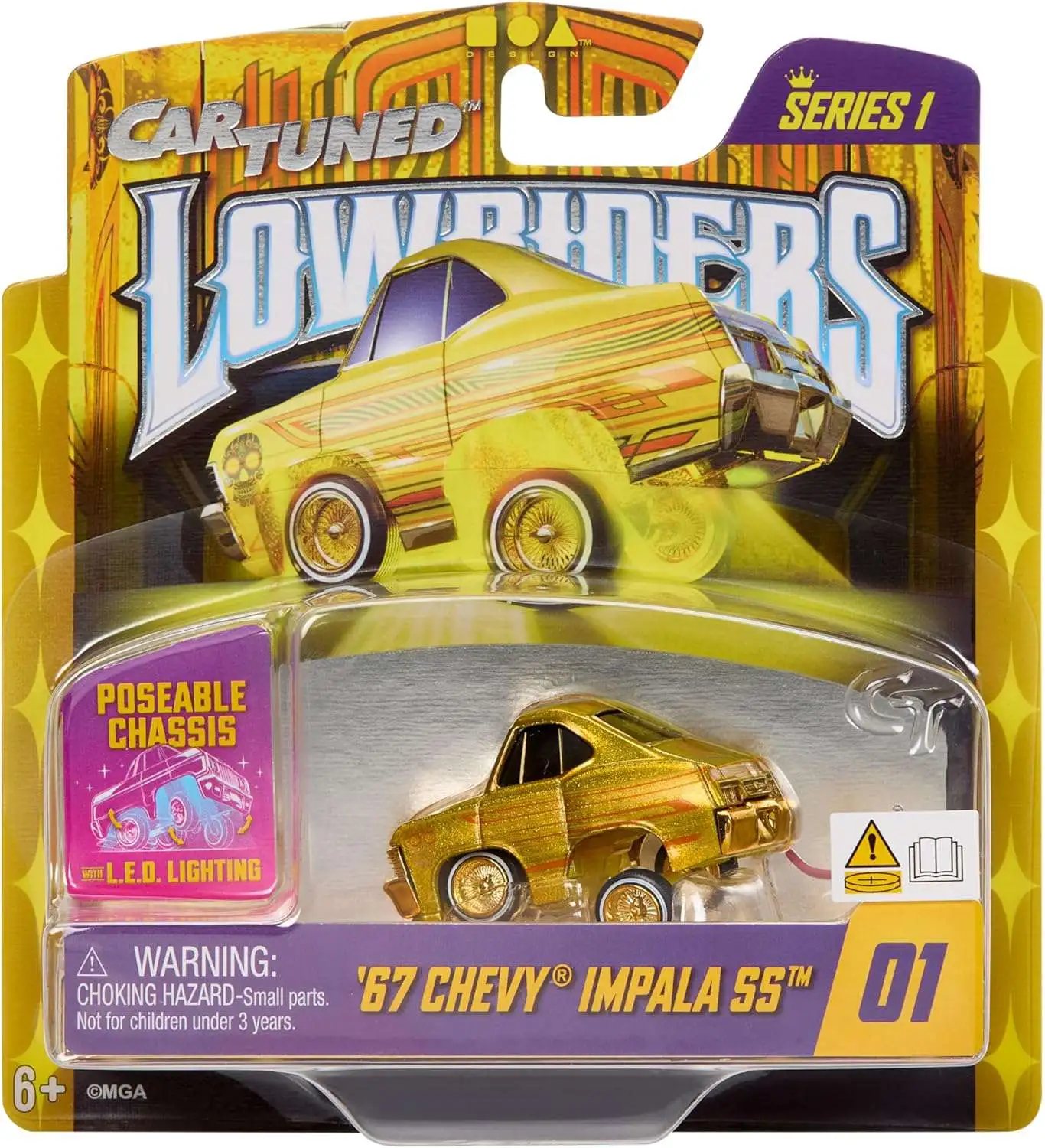 CarTuned Lowriders '67 Chevy Impala Diecast Car #01 [Poseable Chassis with LED Lighting!]