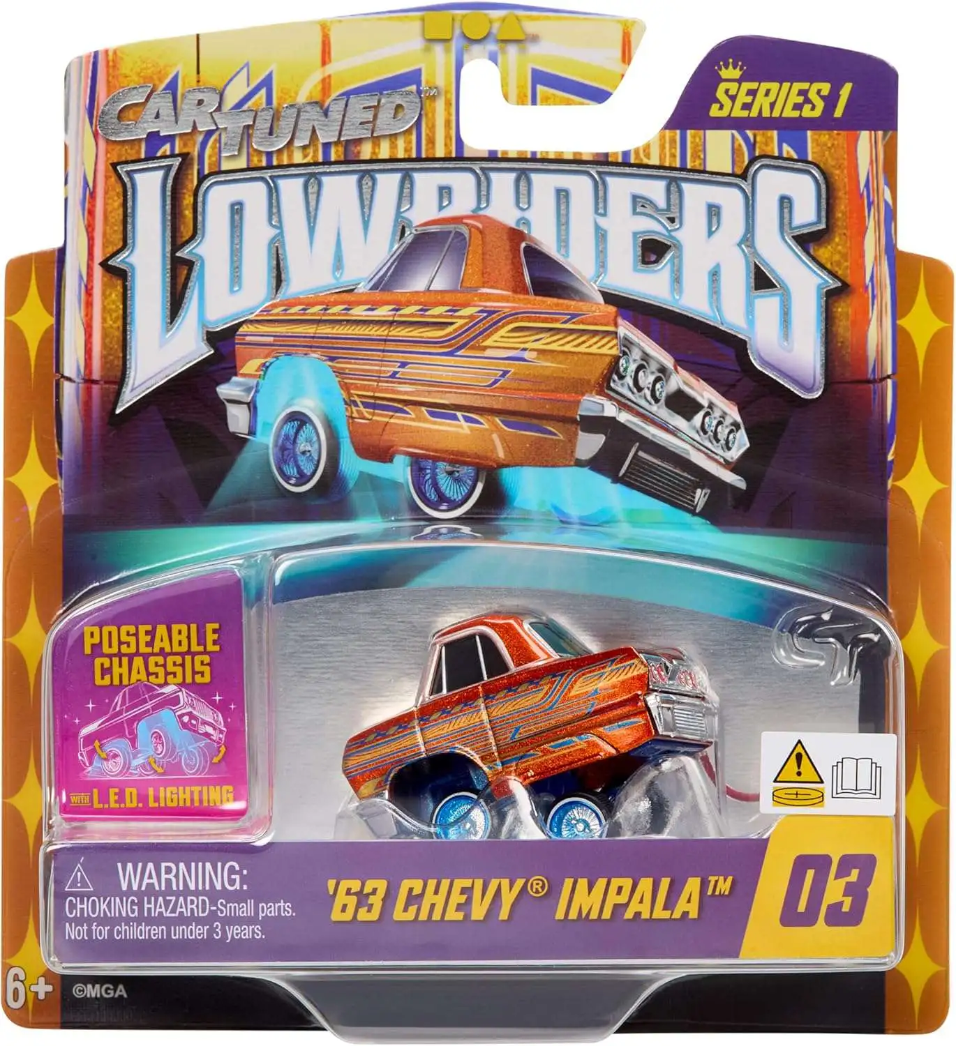 CarTuned Lowriders '63 Chevy Impala Diecast Car #03 [Poseable Chassis with LED Lighting!]