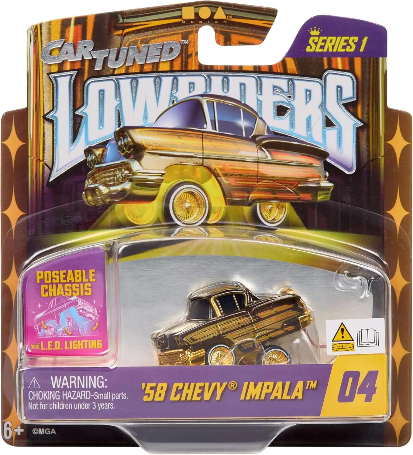 CarTuned Lowriders '58 Chevy Impala Diecast Car #04 [Poseable Chassis with LED Lighting!]