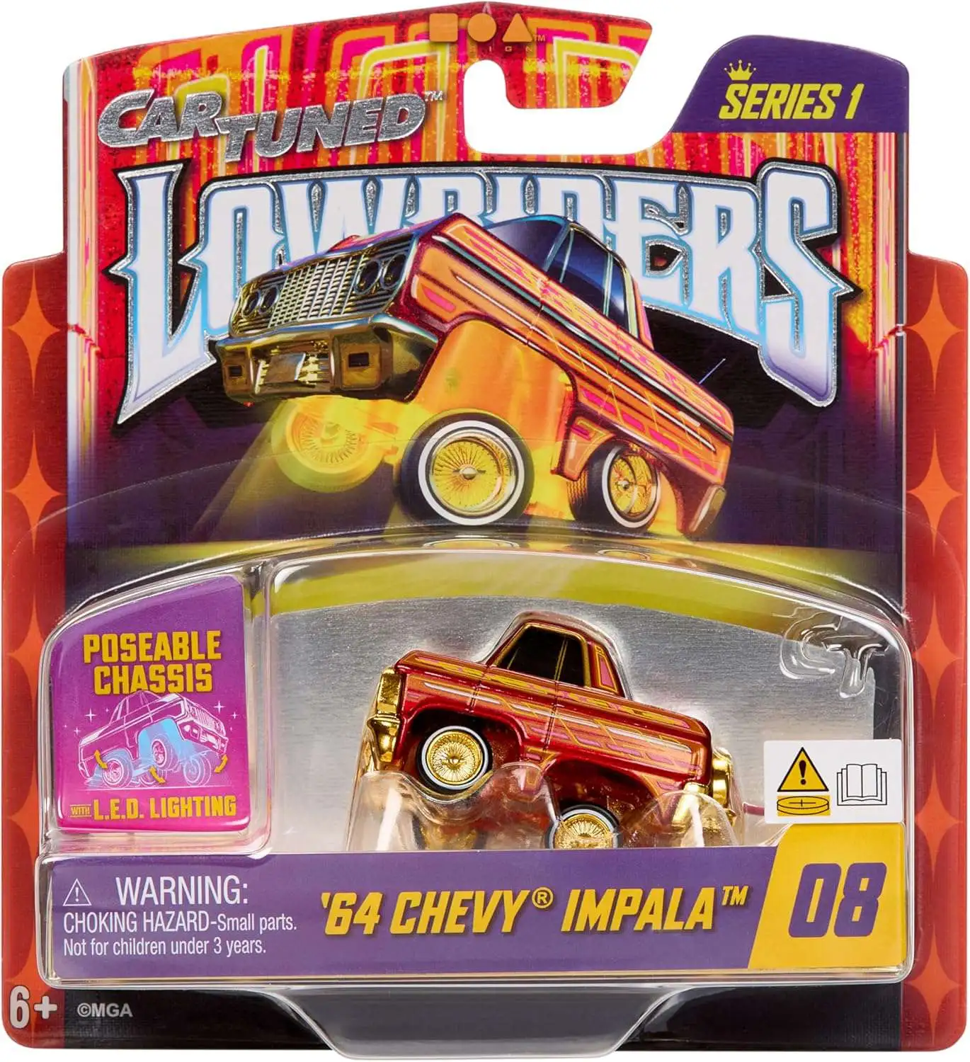 CarTuned Lowriders '64 Chevy Impala Diecast Car #03 [Poseable Chassis with LED Lighting!]