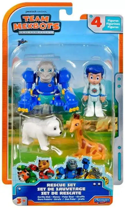 Team Mekbots Animal Rescue Rescue Set Gorilla Mek, mateo, Polar Bear & Giraffe Mini Figure 4-Pack