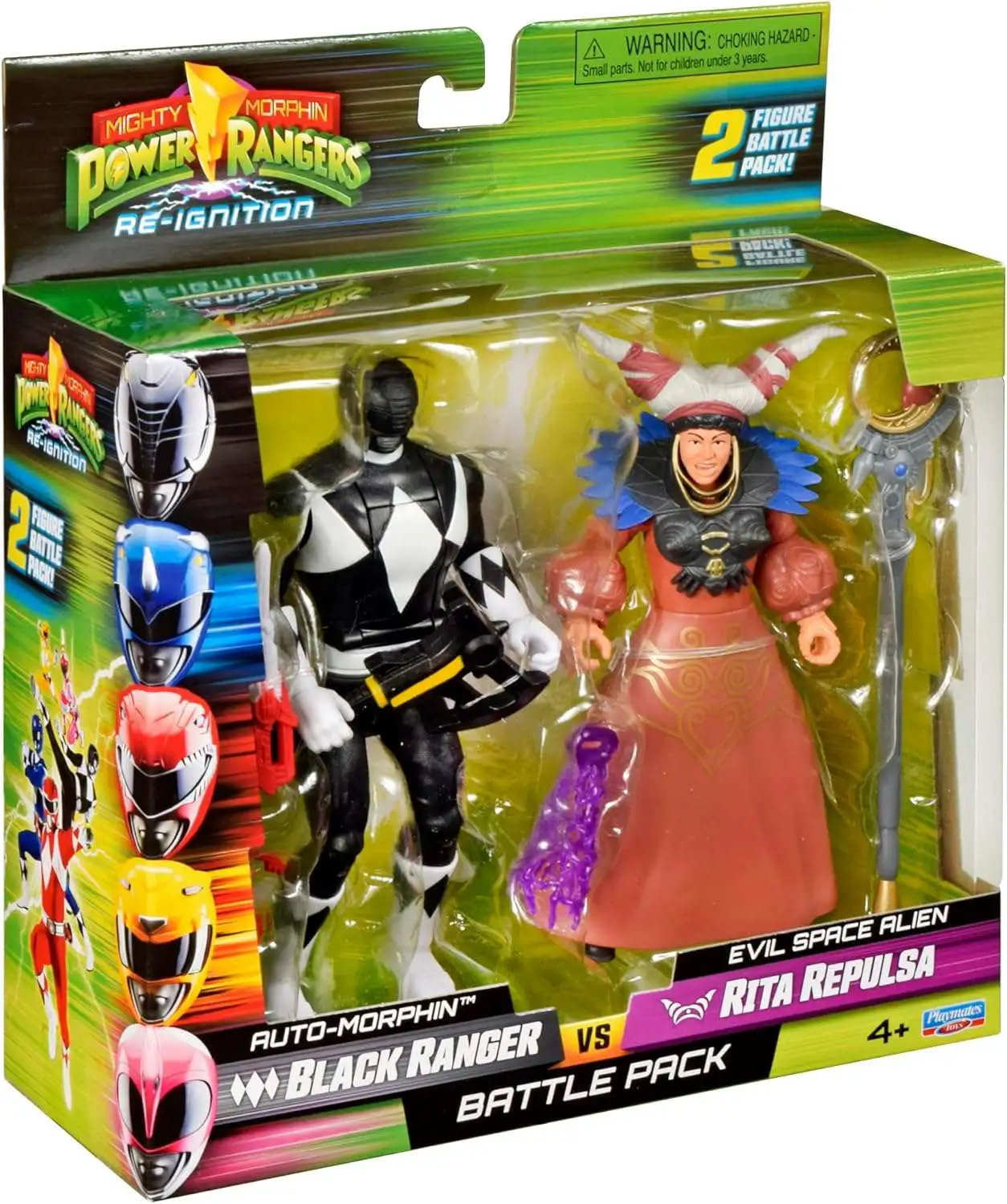 Power Rangers Mighty Morphin Re-Ignition Auto-Morphin Black Ranger vs Evil Space Alien Rita Repulsa Action Figure 2-Pack