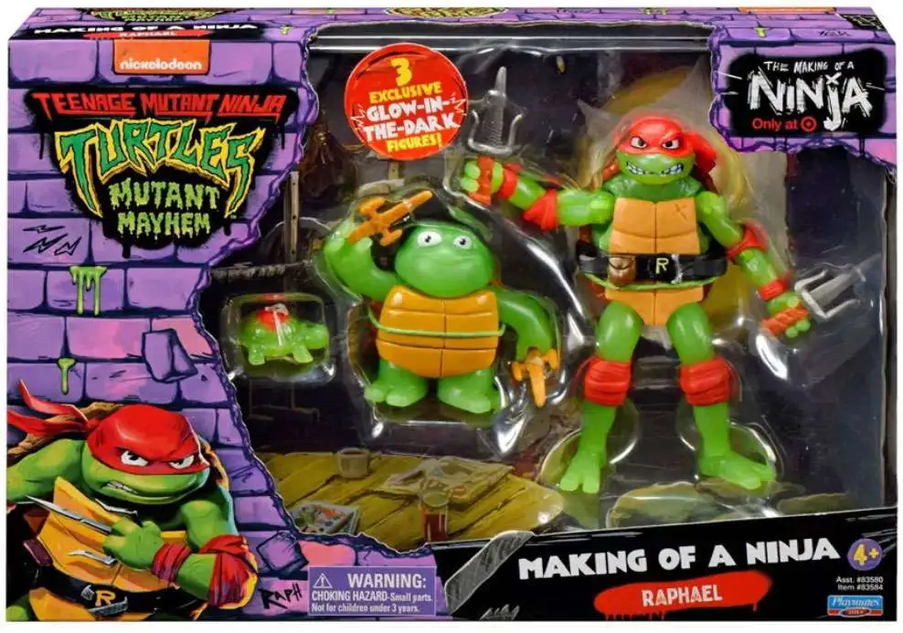 Teenage Mutant Ninja Turtles Mutant Mayhem The Making of a Ninja Raphael  Exclusive 4.5 Action Figure Set 3 Glow In The Dark Figures Playmates -  ToyWiz