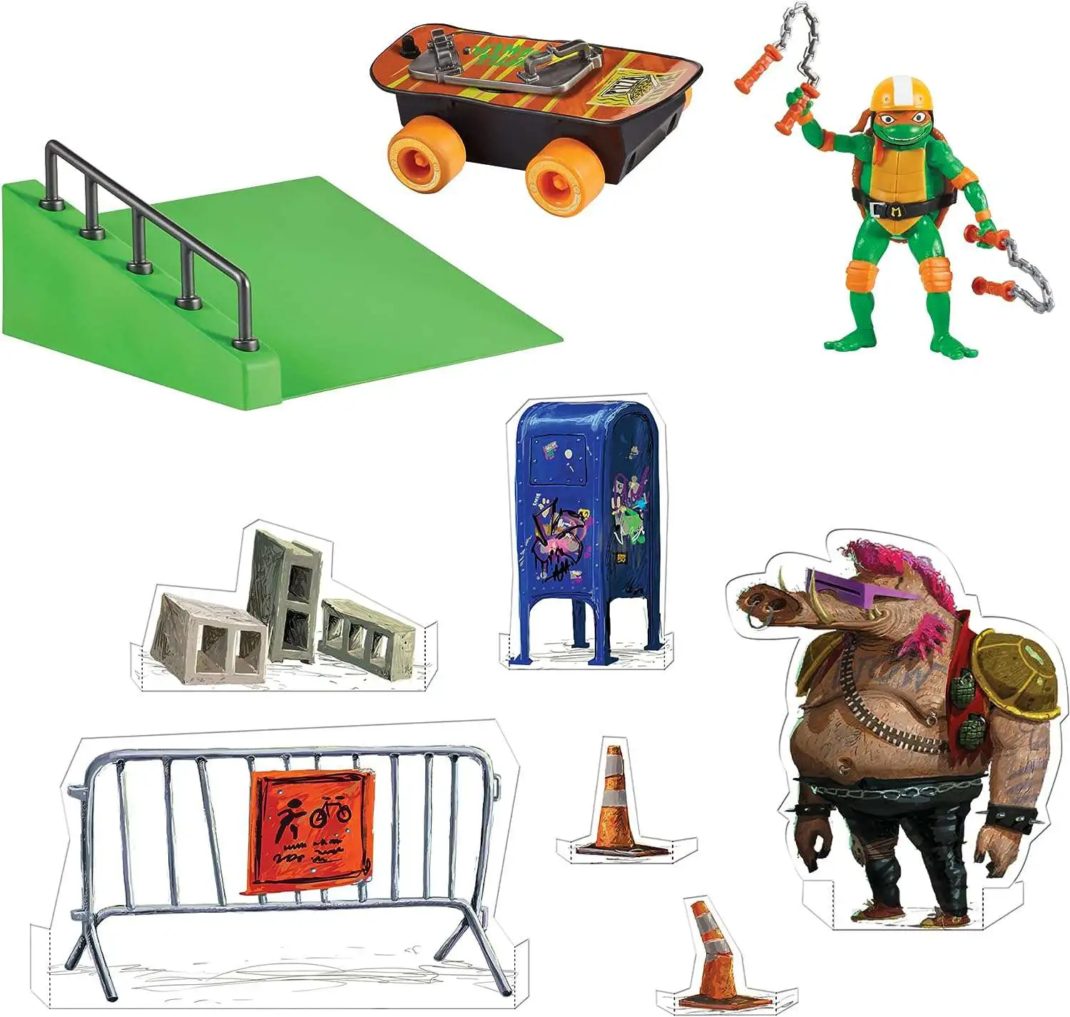 Teenage Mutant Ninja Turtles Mutant Mayhem Build N Shred Skatepark with  Skater Mikey Playset Playmates - ToyWiz