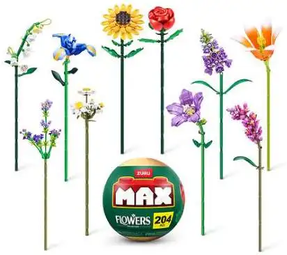 MAX Premium Collection Brick Construction FLOWERS Mystery Box [Up to 149 Pieces, Green]