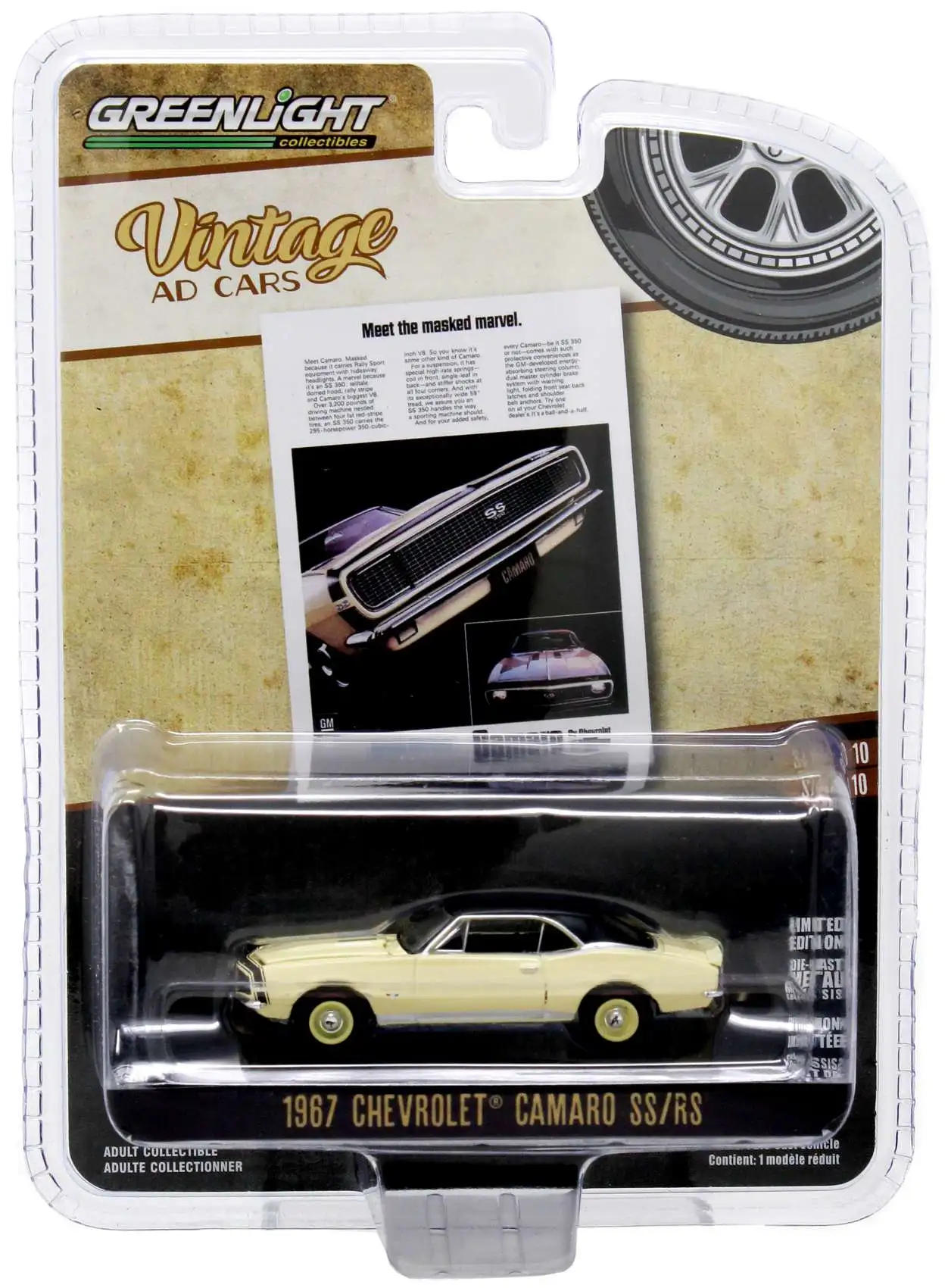 Greenlight Collectibles Vintage Ad Cars 1967 Chevrolet Camaro SS/RS Diecast Car