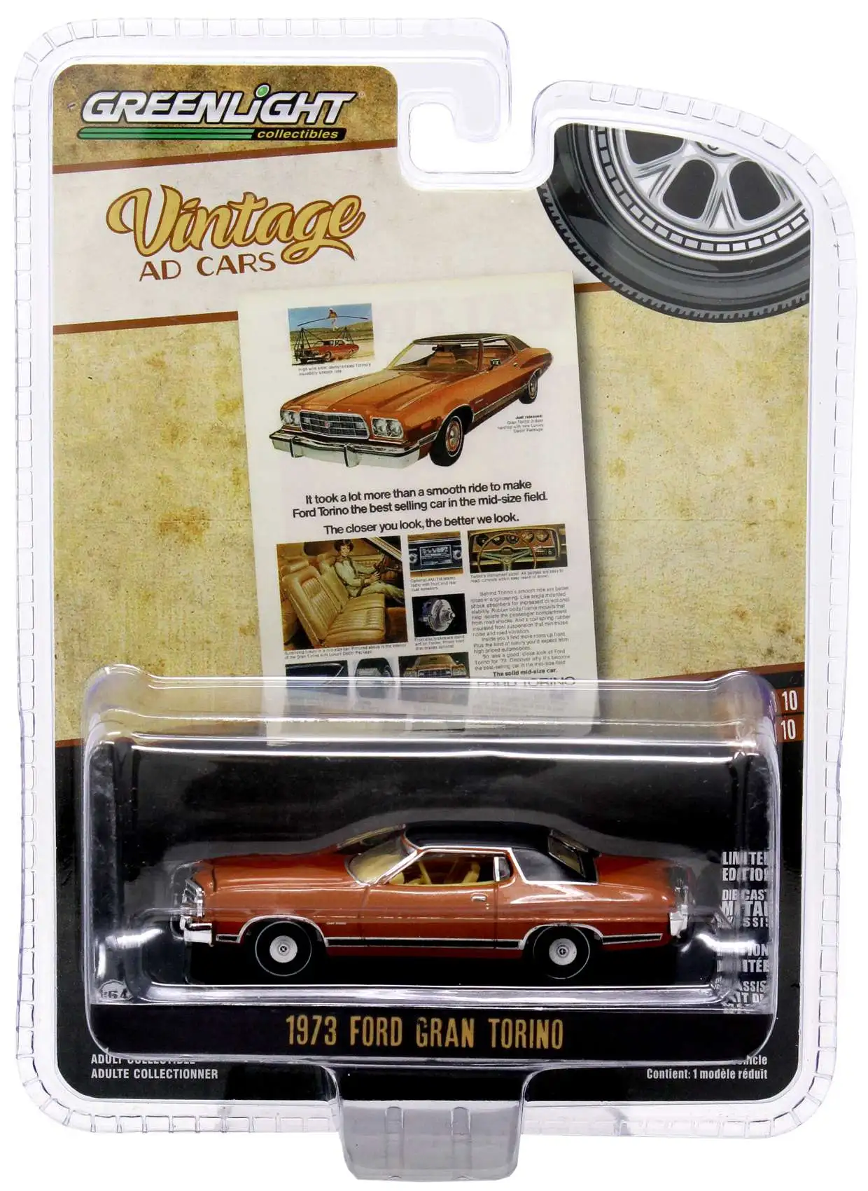 Greenlight Collectibles Vintage Ad Cars 1973 Ford Gran Torino Diecast Car
