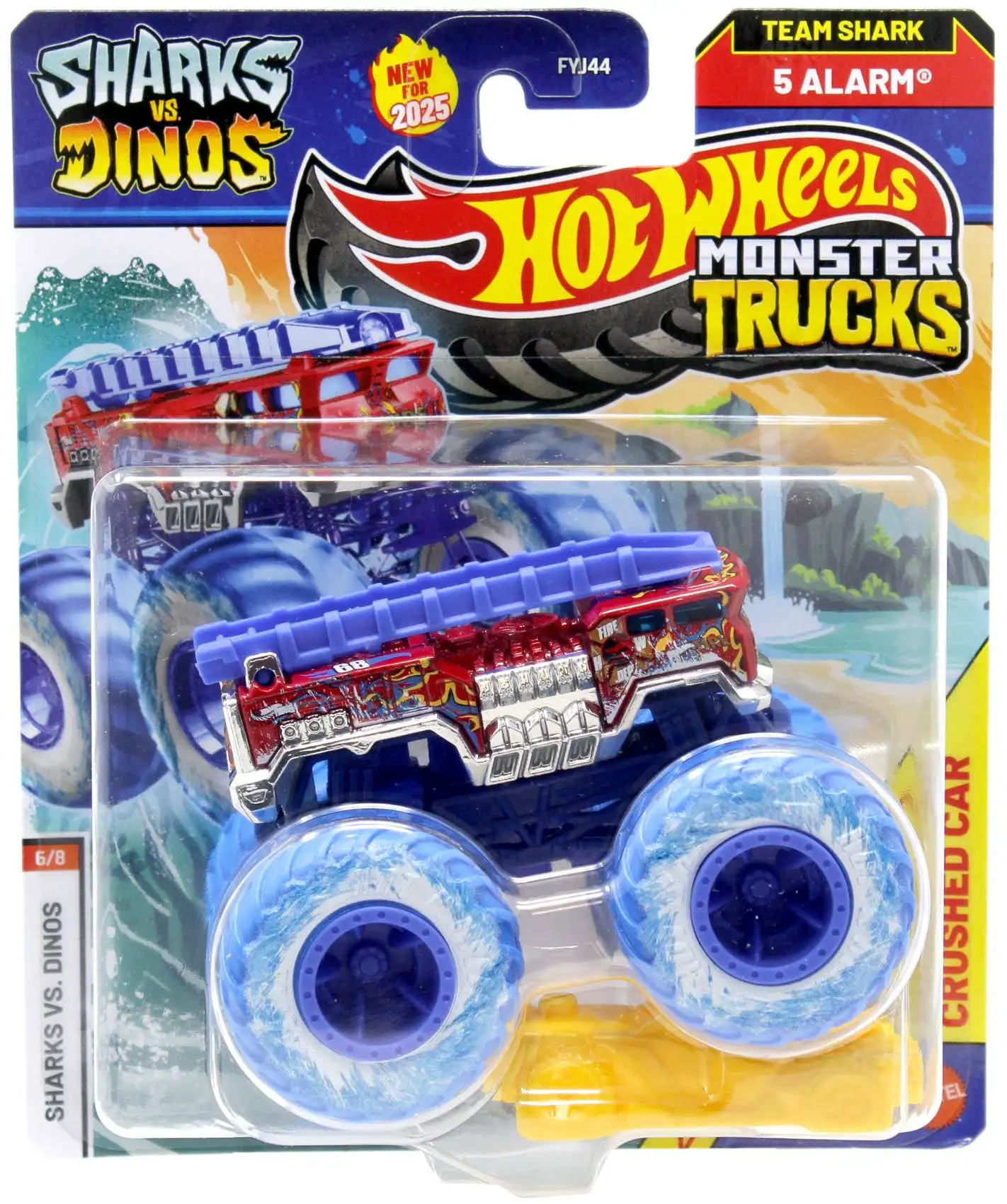 Hot Wheels Monster Trucks Sharks vs. Dinos 5 Alarm Diecast Car [Blue Wheels]