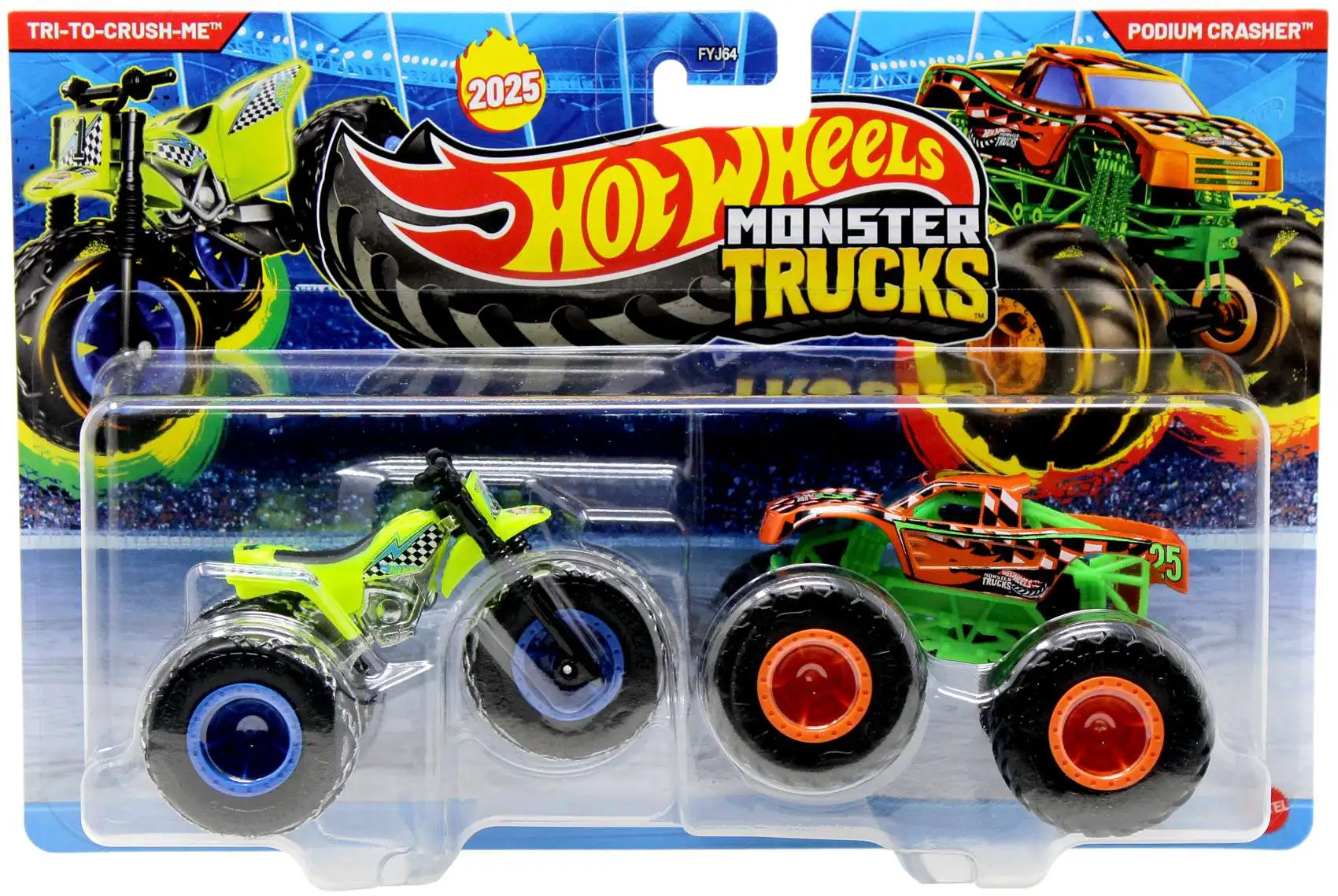 Hot Wheels Monster Trucks Demolition Doubles Tri-To-Crush-Me & Podium Crasher Diecast Car 2-Pack