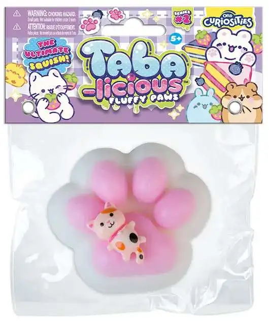 Taba-Licious Curiosities Fluffy Paws White & Pink 3-Inch Squeeze Toy