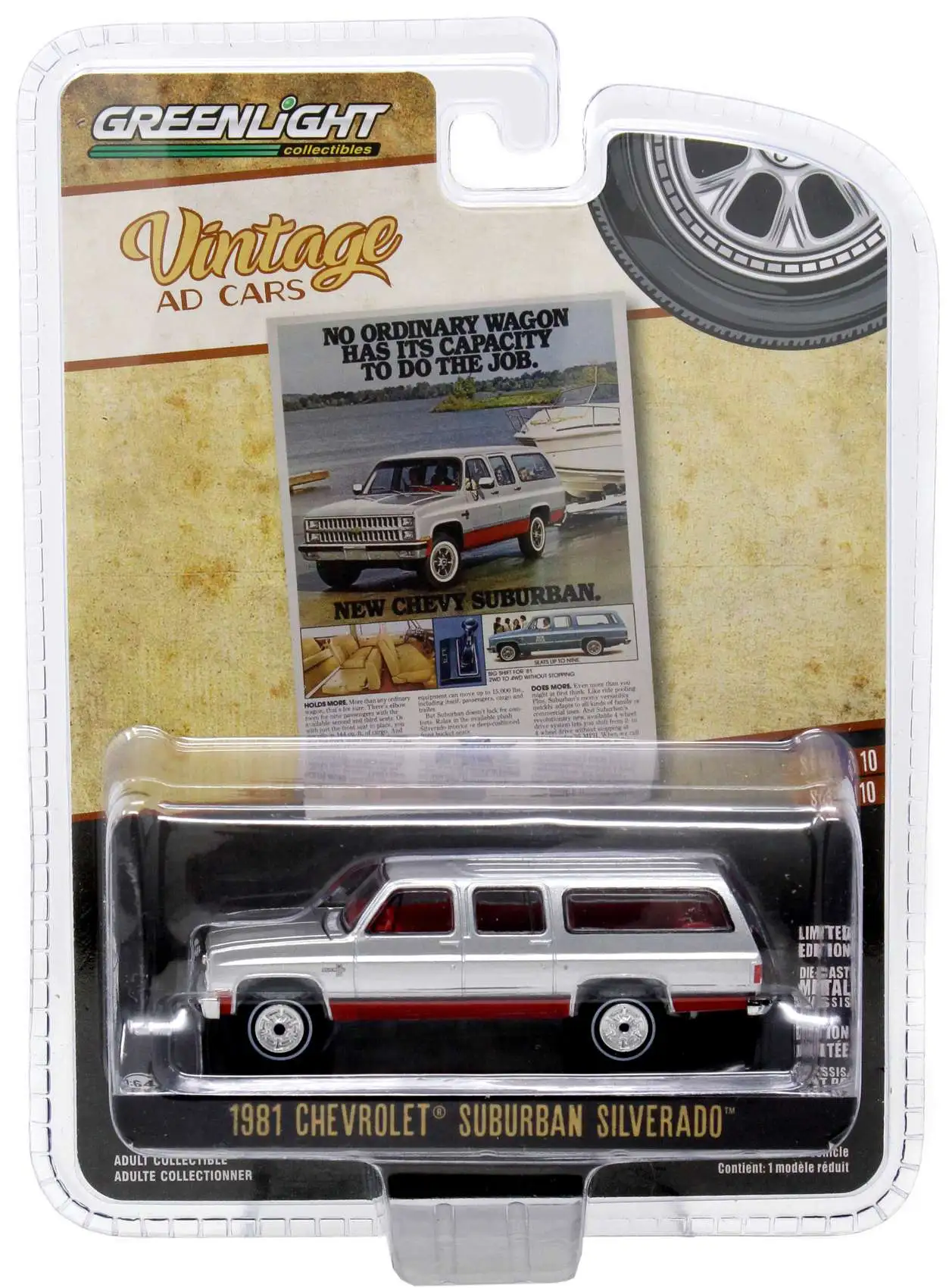Greenlight Collectibles Vintage Ad Cars 1981 Chevrolet Suburban Silverado Diecast Car
