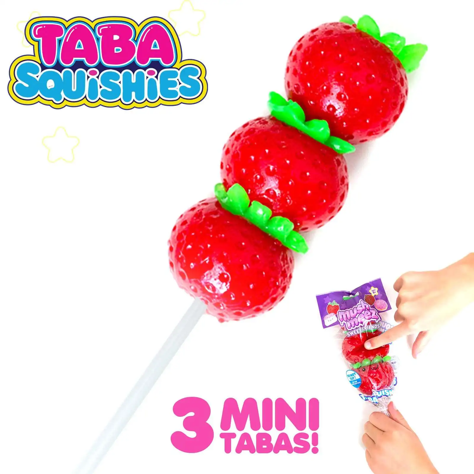 MushMeez Taba Squishies Strawberry Squeeze Toy [3 Mini Tabas!]