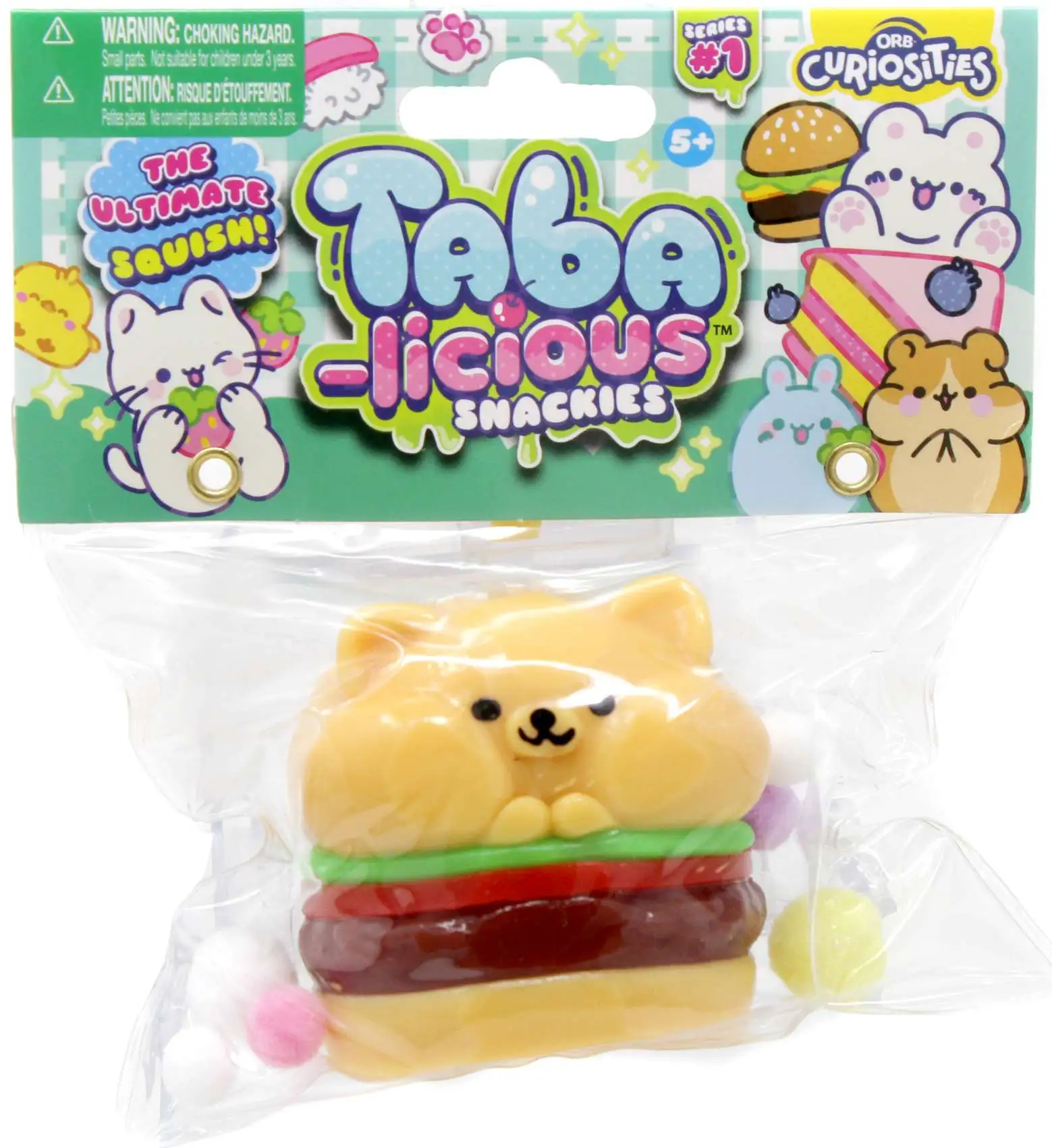 Taba-Licious Snackies Burger Cat 3-Inch Squeeze Toy