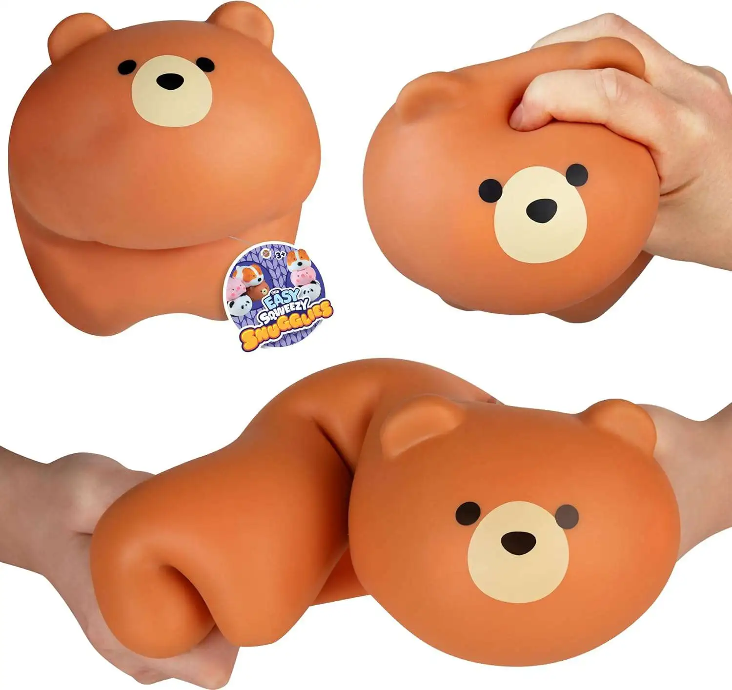 Easy Sqweezy Snugglies Brown Bear 7-Inch Squeeze Toy
