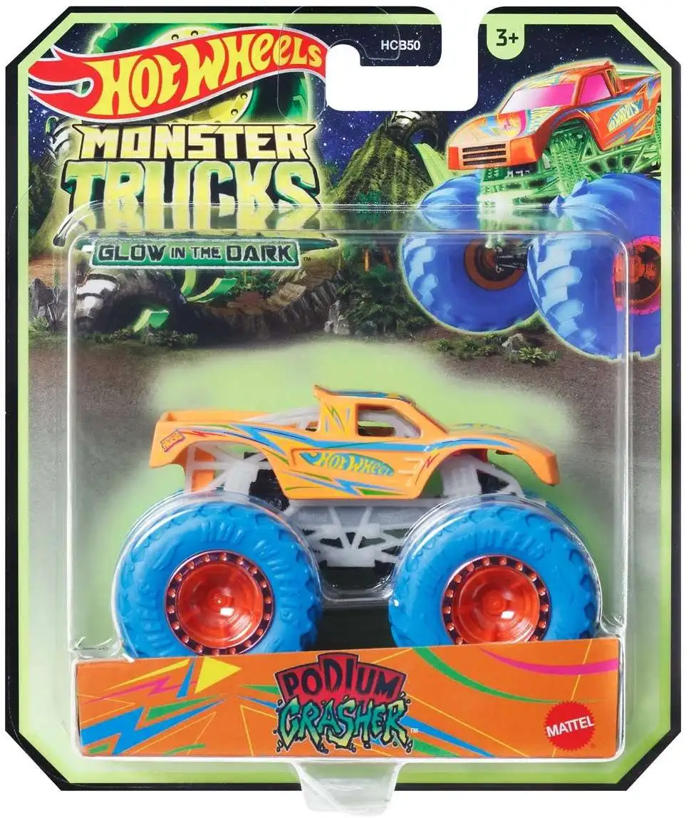 Hot Wheels Monster Trucks Glow in the Dark Podium Crasher Diecast Car [Orange]