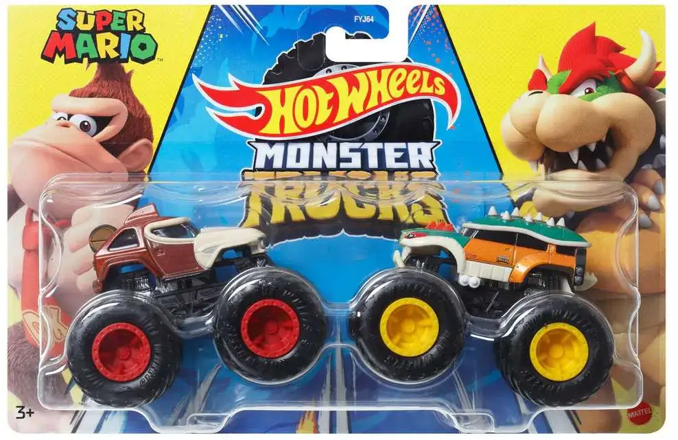Hot Wheels Monster Trucks Demolition Doubles Donkey Kong vs Bowser Diecast Car 2-Pack [Super Mario, Damaged Package]