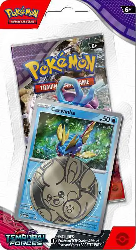 Pokemon Scarlet & Violet Temporal Forces Carvanha Checklane BLISTER Pack [Booster Pack, Promo Card & Coin]