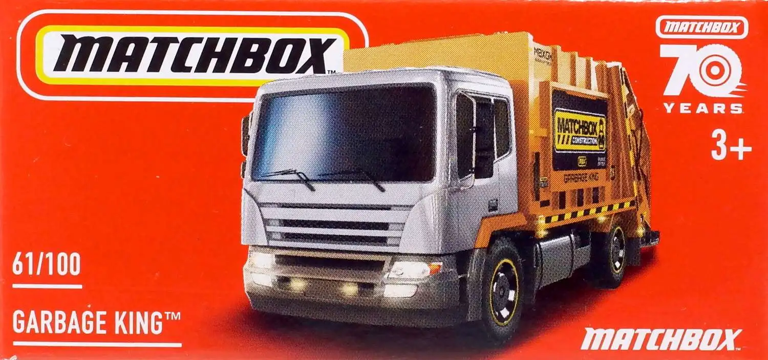 Matchbox Power Grabs Garbage King Diecast Car 61100 Orange Mattel ToyWiz