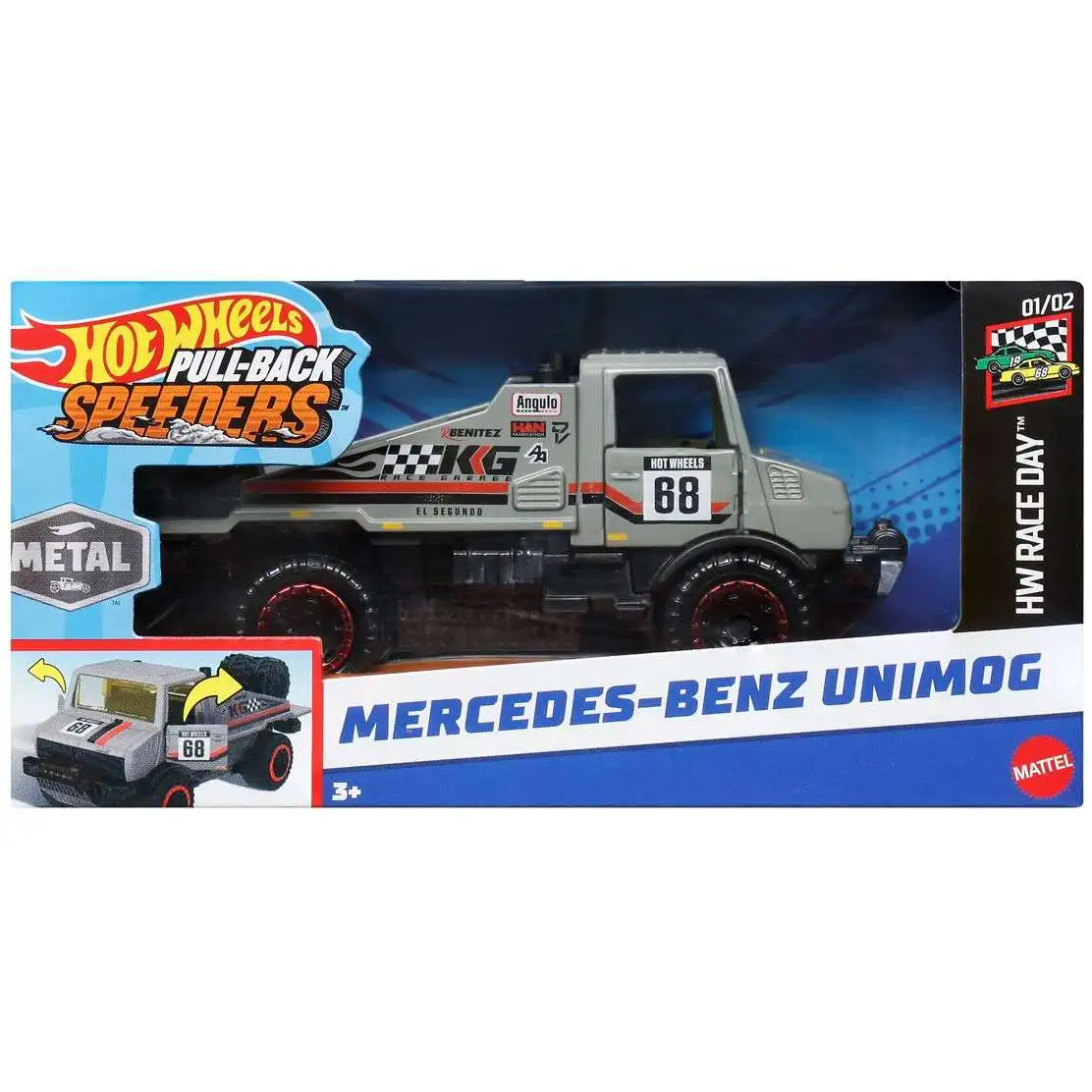 Hot Wheels Pull-Back Speeders HW Race Day Mercedes-Benz Unimog Diecast Pull-Back Car