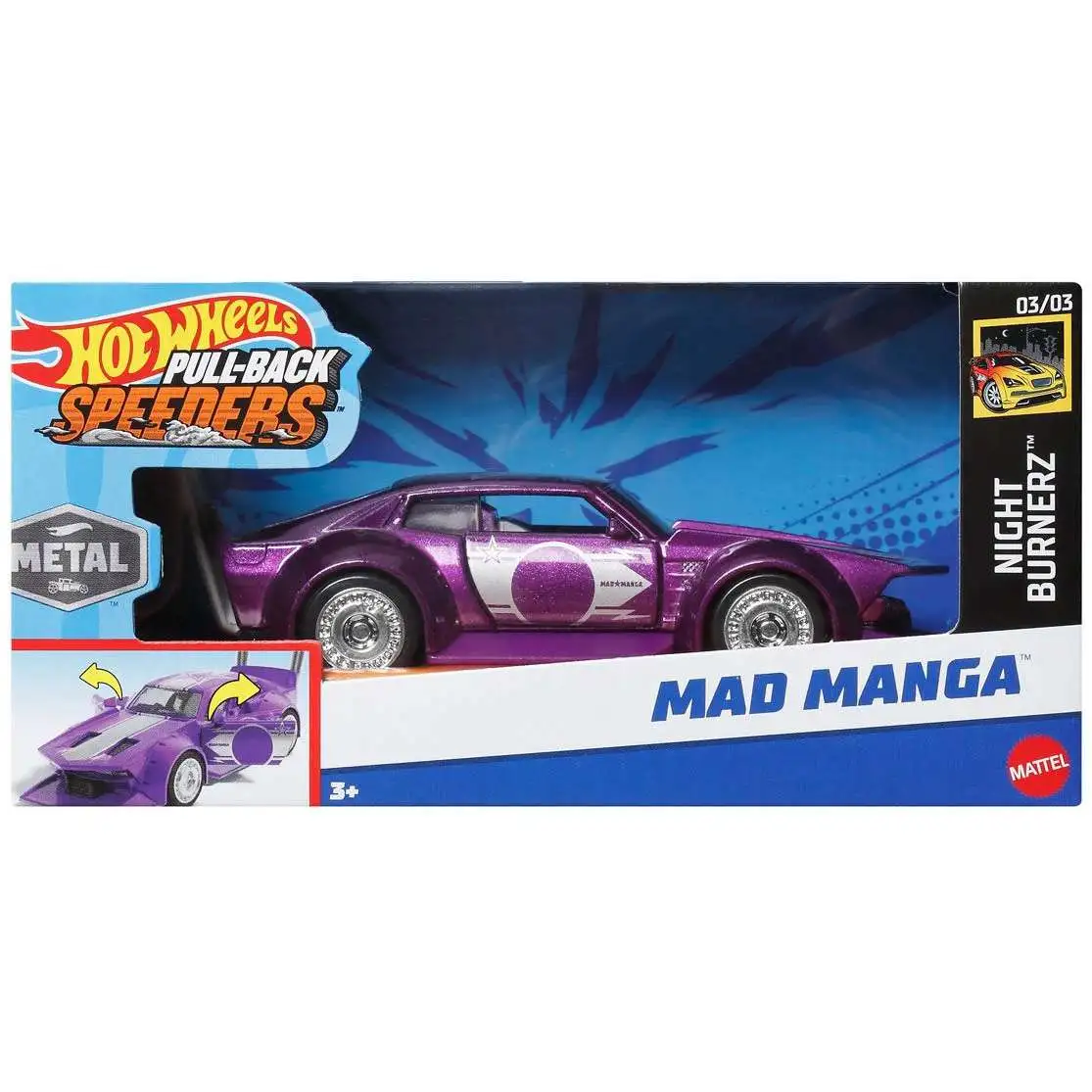 Hot Wheels Pull Back Speeders Night Burnerz Mad Manga 143 Diecast Pull Back Car Mattel ToyWiz