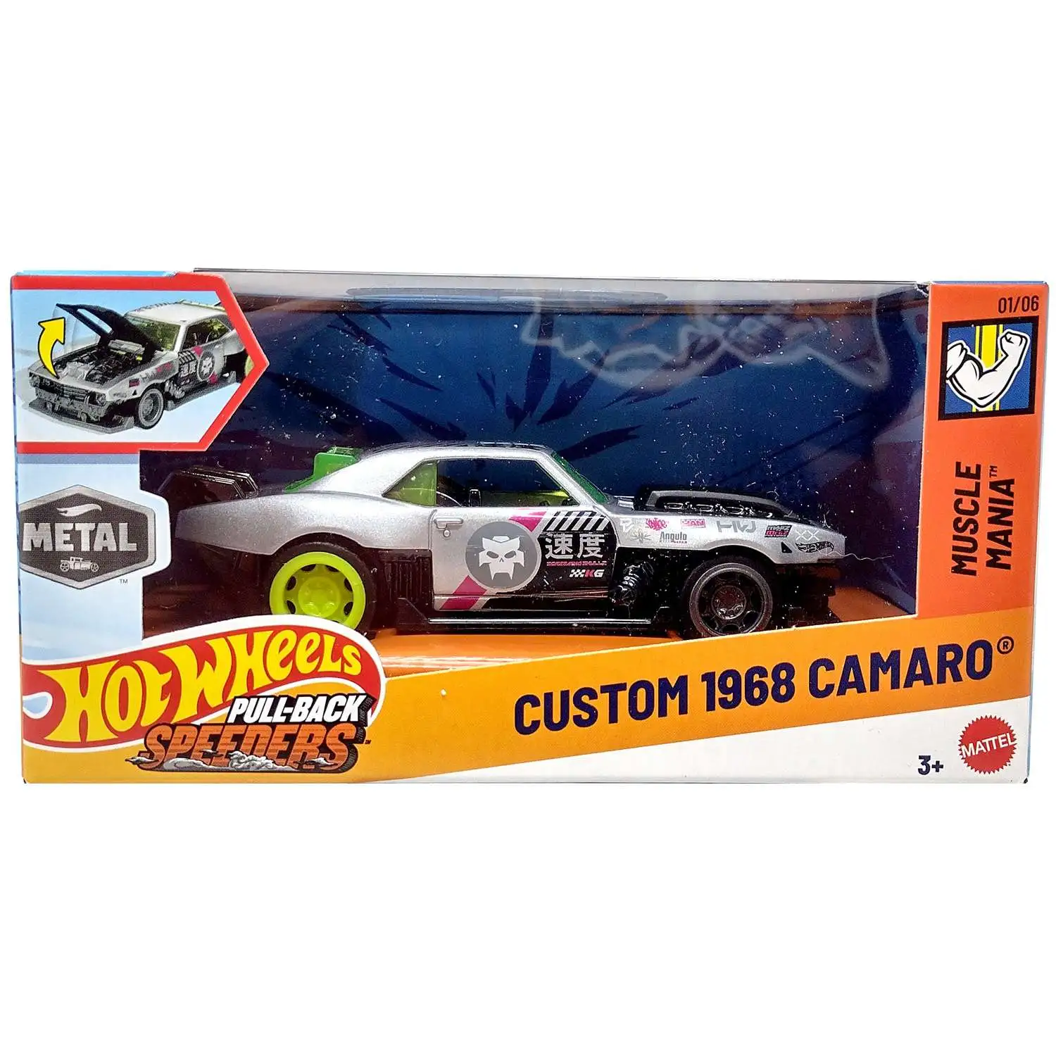 Hot Wheels Pull-Back Speeders Muscle Mania Custom 1968 Camaro Pullback Car