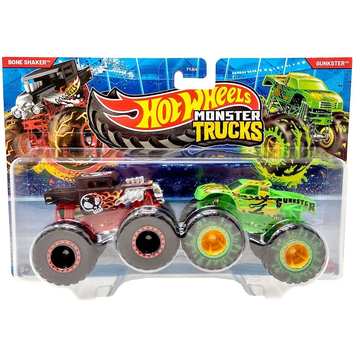 Hot Wheels Monster Trucks Demolition Doubles Bone Shaker vs Gunkster Diecast Car 2-Pack