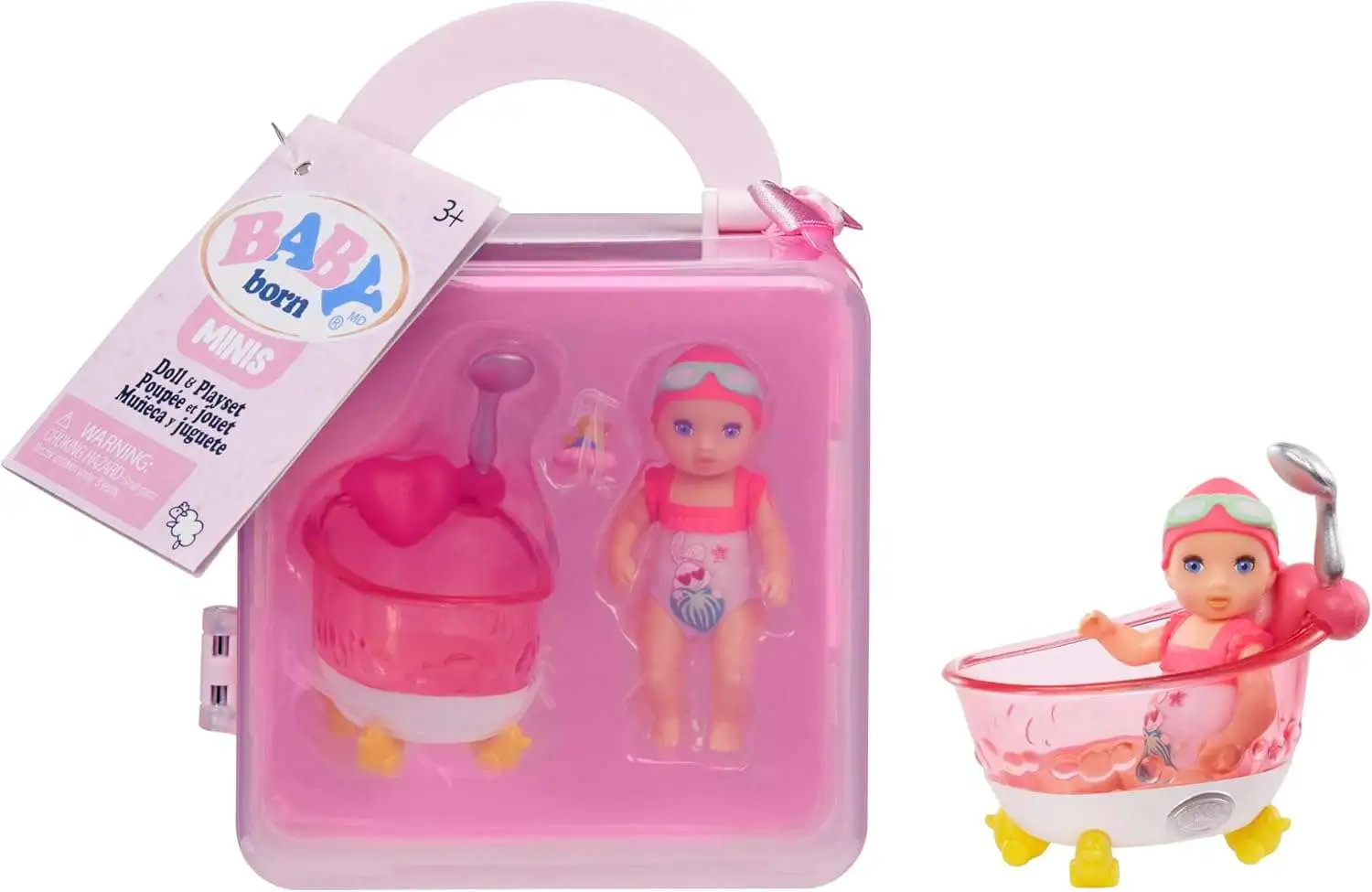 Baby Born Minis Light Skin Tone Doll with Blue Eyes, Bathtub & Rubber Duck Accessory Mini Doll & Playset