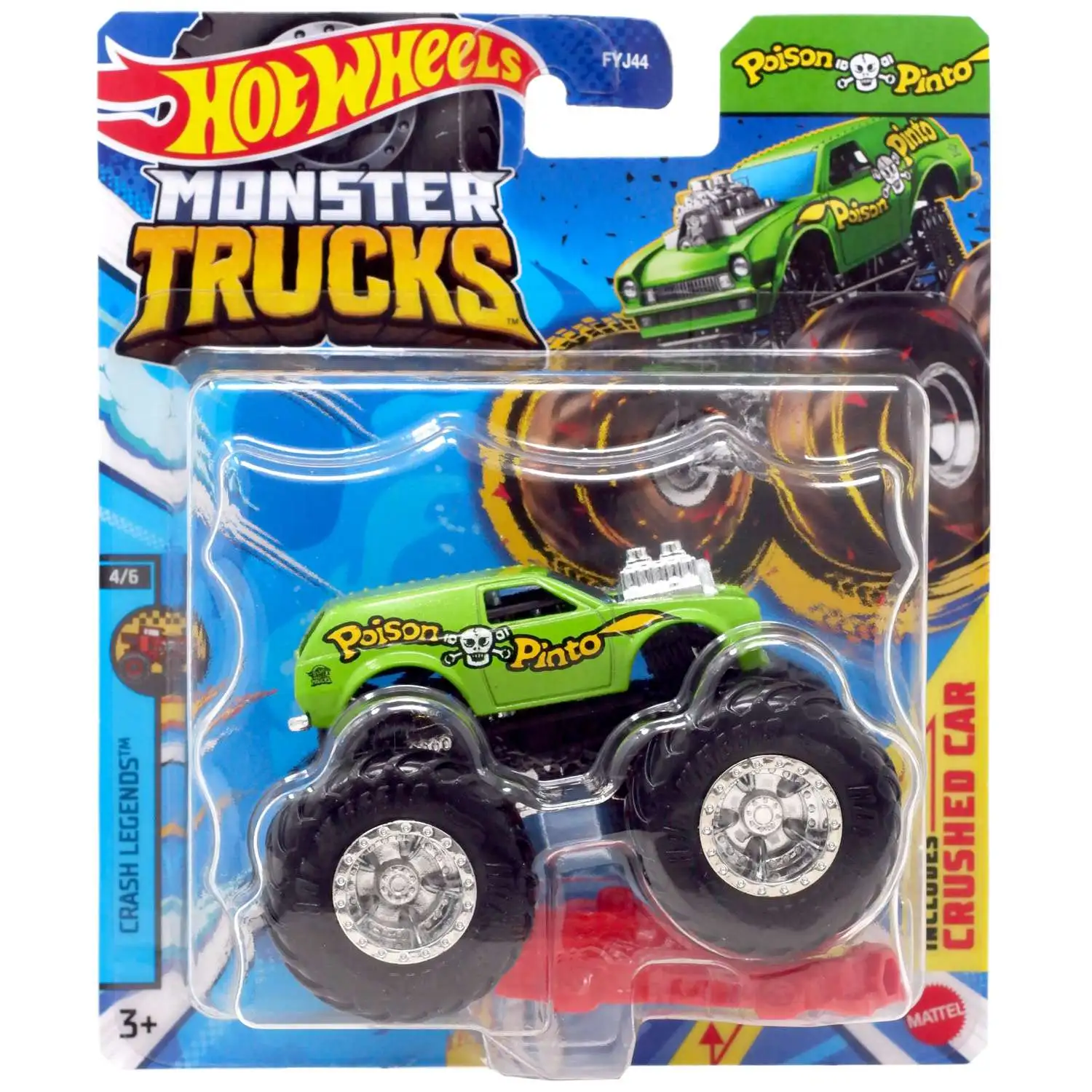 Hot Wheels Monster Trucks Crash Legends Poison Pinto Diecast Car [Green, Includes Crushed Car!]