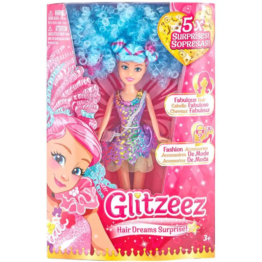 Glitzeez Hair Dreams Surprise! Rainbow Dress 10.5-Inch Doll [5 Surprises!]