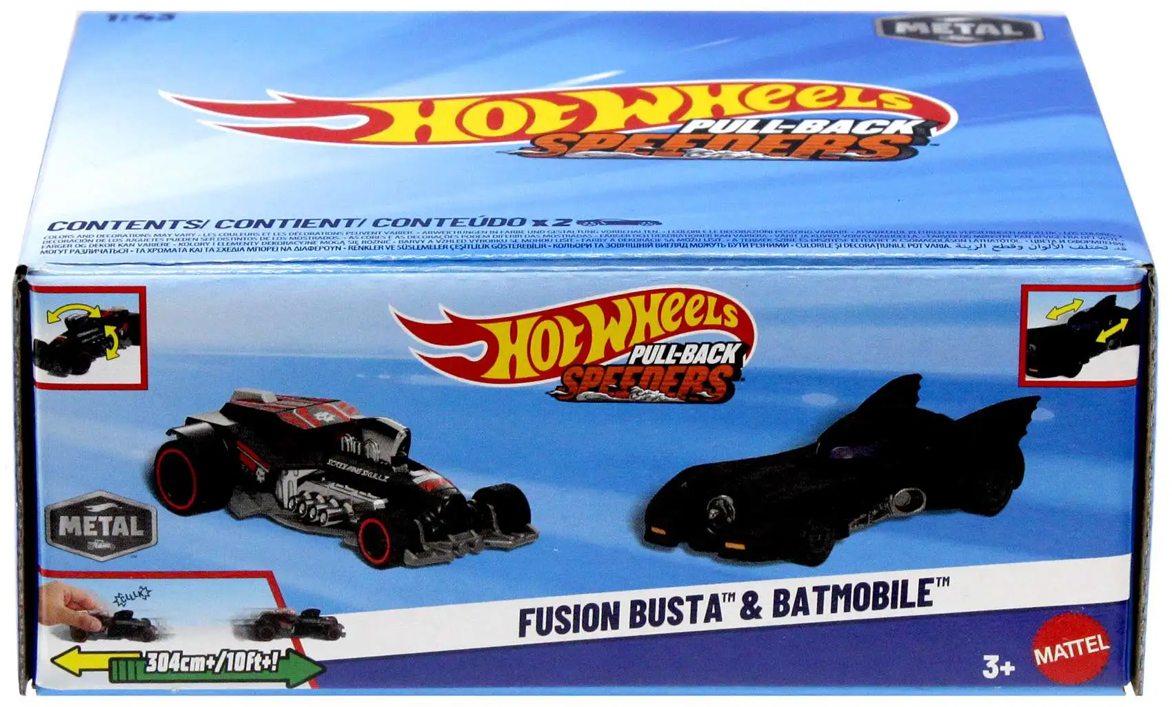 Hot Wheels Pull-Back Speeders Fusion Busta & Batmobile Diecast Pull-Back Car 2-Pack