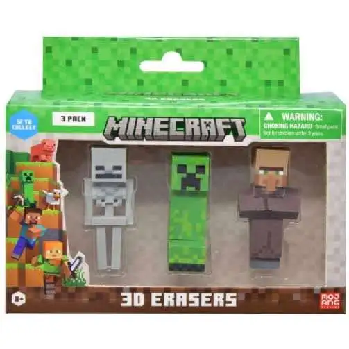 Minecraft Skeleton, Creeper Villager 2.25 3D Eraser 3-Pack