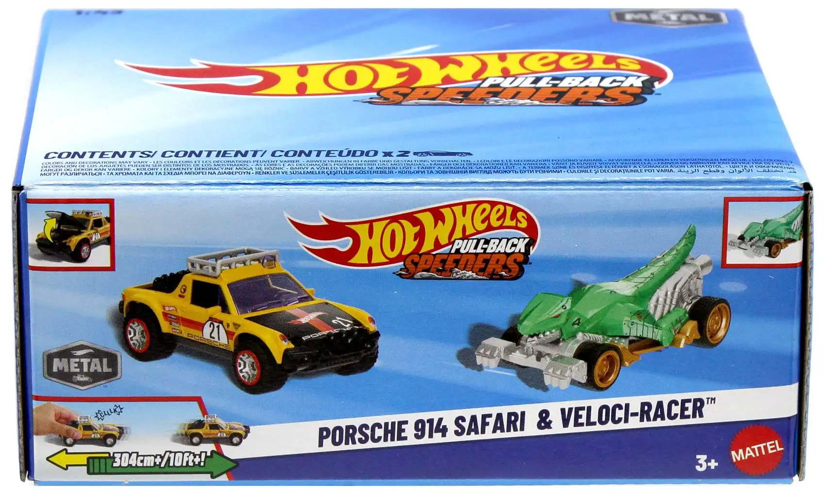 Hot Wheels Pull-Back Speeders Porsche 914 Safari & Veloci-Racer Diecast Pull-Back Car 2-Pack