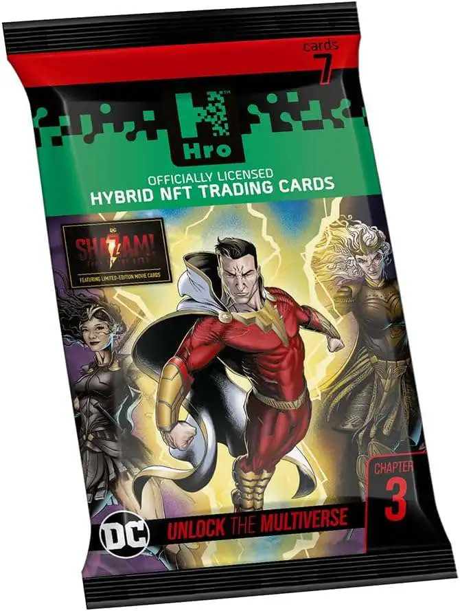 Hro DC Unlock the Multiverse Chapter 3 SHAZAM Hybrid NFT Trading Card Booster Pack [7 Cards]
