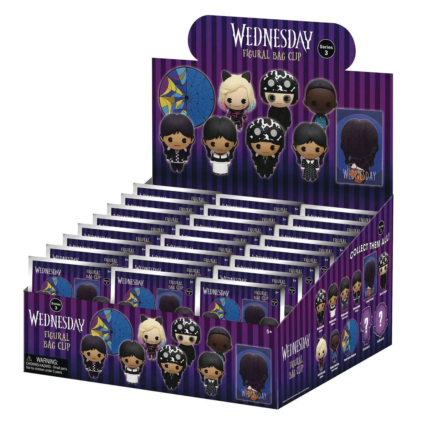 3D Figural Bag Clip Wednesday Series 3 Mystery Box [24 Packs]