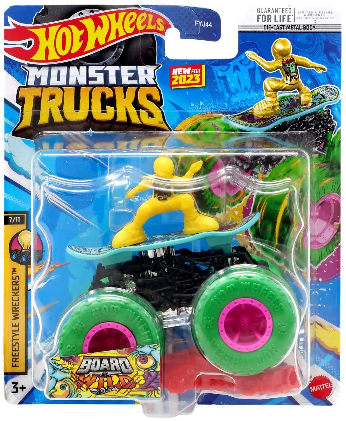 Hot Wheels Monster Trucks Freestyle Wreckers Board to be Wild Diecast Car  [Green Wheels]