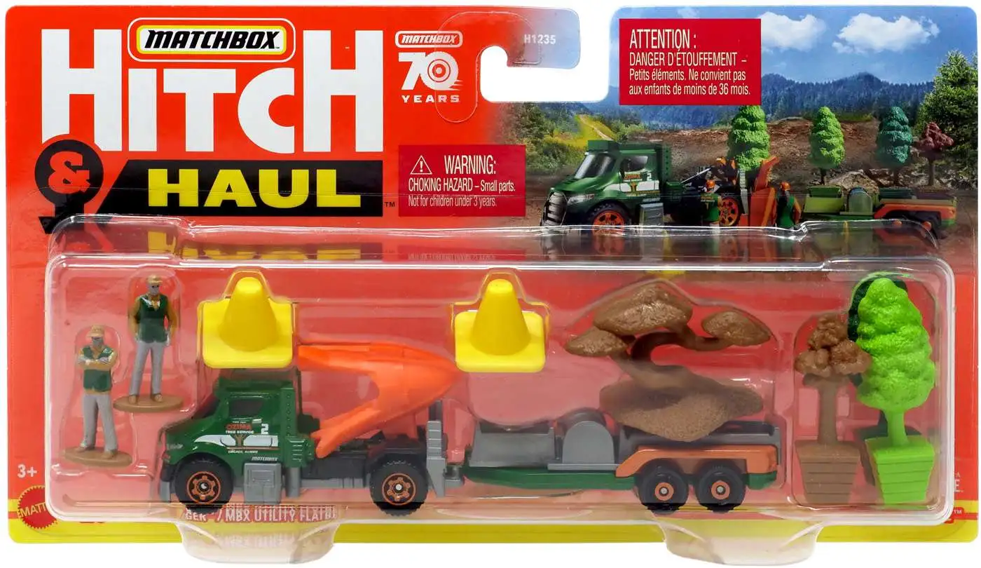 Matchbox Hitch Haul Tree Lugger MBX Utility Flatbed Trailer Diecast ...